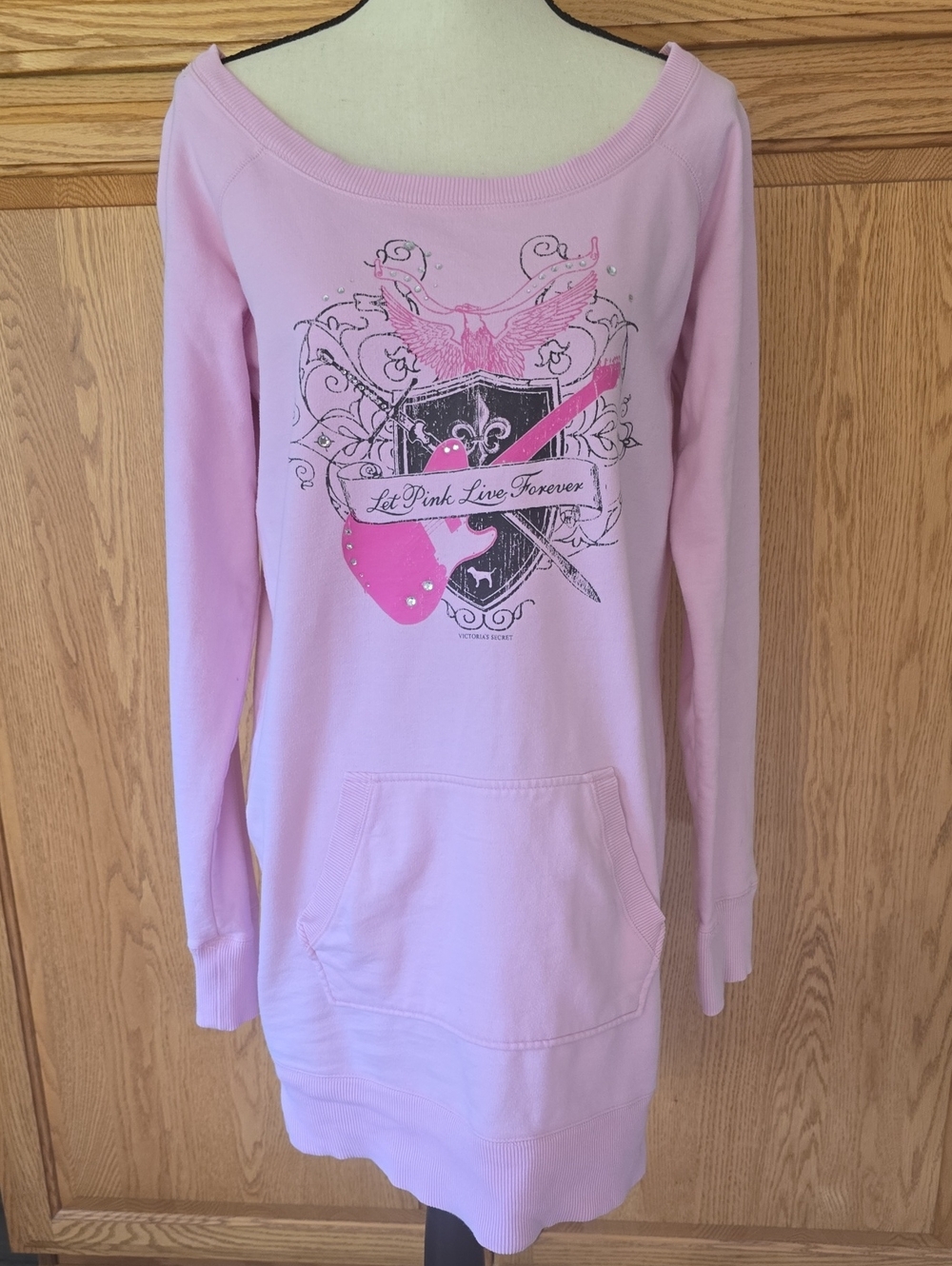 PINK Victoria's Secret Light Pink Off-Shoulder Graphic Sweater Dress HTF 2006